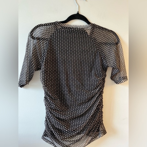 NWT DKNY Mesh Polkadot Lined Ruched Blouse - Picture 7 of 12